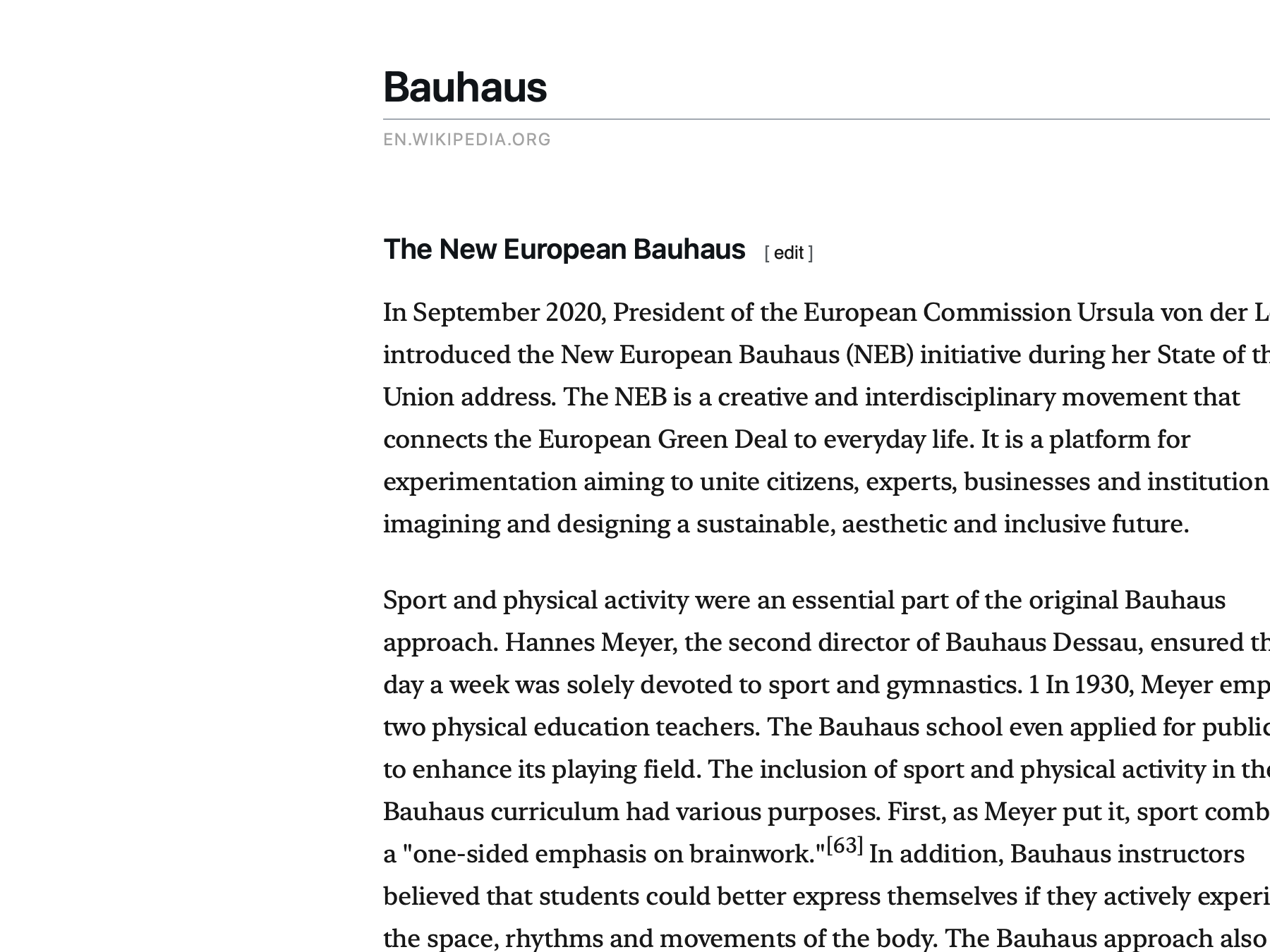 A Wikipedia article in Search's reading mode
